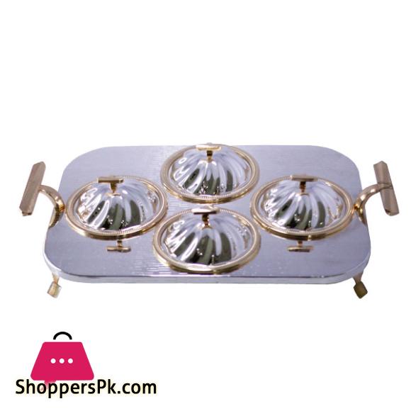 4 Section Dry Fruit Candy Sweet Serving Set Silver