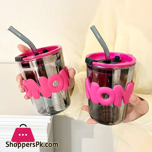 400ml Glasses Travel Glass Water Coffee Cup with Lid and Straw Simple Ins Style Office Dual Water Outlet Cute Water Bottle