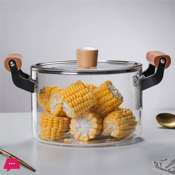 Borosilicate Glass Casserole Cooking Pot with Wooden handle Pyrex Glass Fireproof