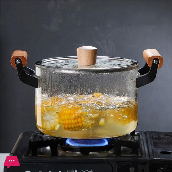 Borosilicate Glass Casserole Cooking Pot with Wooden handle Pyrex Glass Fireproof