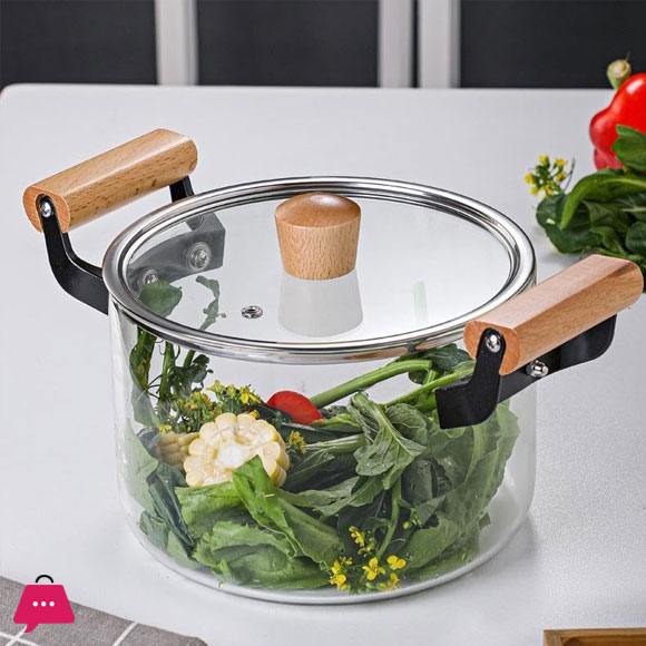 Borosilicate Glass Casserole Cooking Pot with Wooden handle Pyrex Glass Fireproof