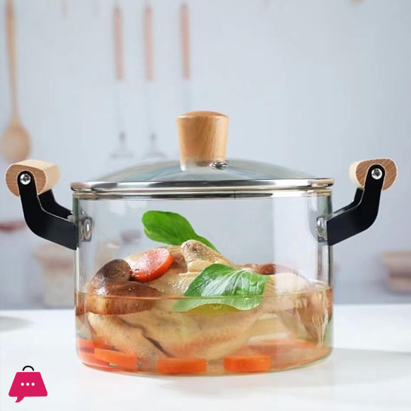 Borosilicate Glass Casserole Cooking Pot with Wooden handle Pyrex Glass Fireproof