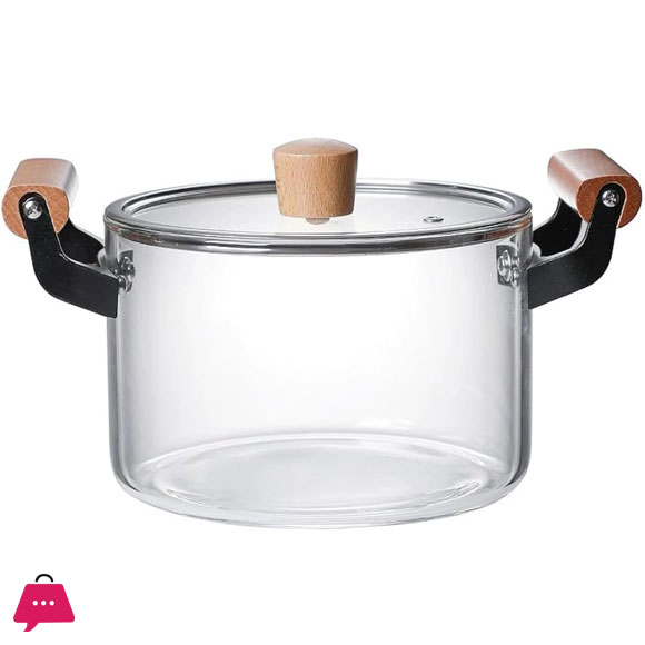 Borosilicate Glass Casserole Cooking Pot with Wooden handle Pyrex Glass Fireproof