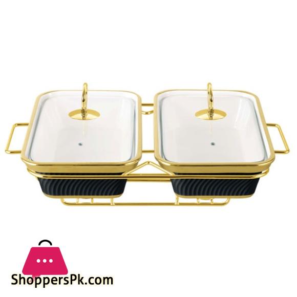 Brilliant 12 Inch Twin Rectangular Dish With Candle Stand - BR1001