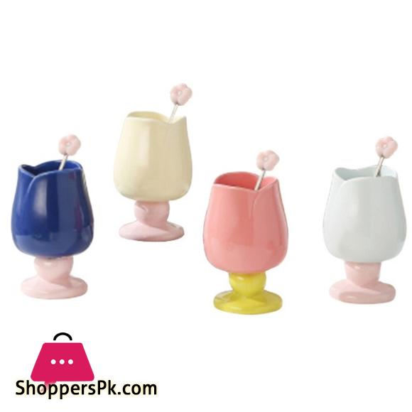 Candy Colour Creative Tulip Belly Glass Milk Coffee Cup Home Heat-Resistant Thickened Single-Layer Water Cups Ice Cream Piyali 1-Pcs