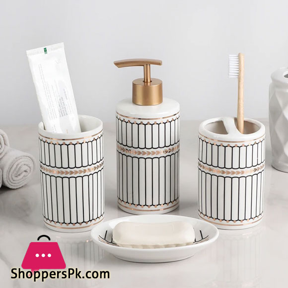 Ceramic Bathroom Accessories Set of 4 Bath Set with Soap Dispenser (186C)