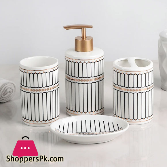 Ceramic Bathroom Accessories Set of 4 Bath Set with Soap Dispenser (186C)
