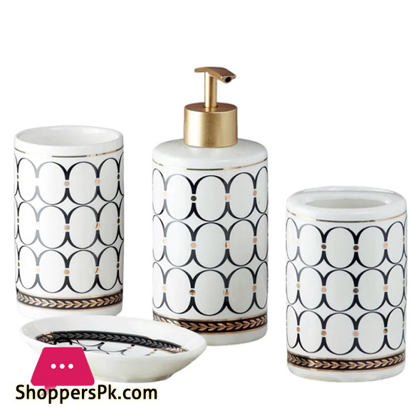 Ceramic Bathroom Accessories Set of 4 Bath Set with Soap Dispenser (5750)