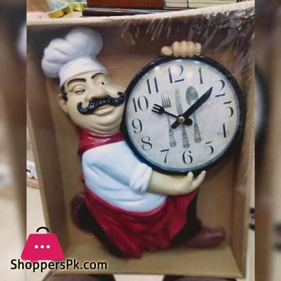 Chef Decorative Wall Mounted Clock for Kitchen Dinning Hall Restaurant Cafe