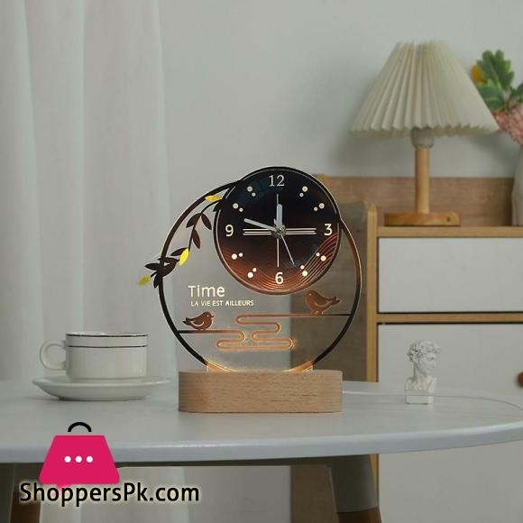 Creative Table Clock, Night Light Vintage Desk Watch, Home Decor Silent Usb Cable Living Room Office Desk Bedroom Mute Decoration Desk Clock With Lights