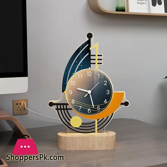 Creative Table Clock, Night Light Vintage Desk Watch, Home Decor Silent Usb Cable Living Room Office Desk Bedroom Mute Decoration Desk Clock With Lights