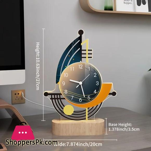 Creative Table Clock, Night Light Vintage Desk Watch, Home Decor Silent Usb Cable Living Room Office Desk Bedroom Mute Decoration Desk Clock With Lights