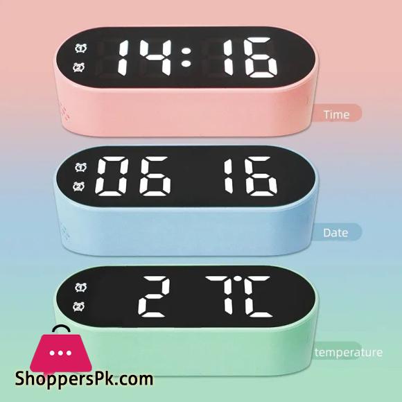 Electronic Digital Clock LED Alarm Clock Date Temperature Display Timing Countdown Stopwatch Student Snooze Clock 12/24H Candy Color