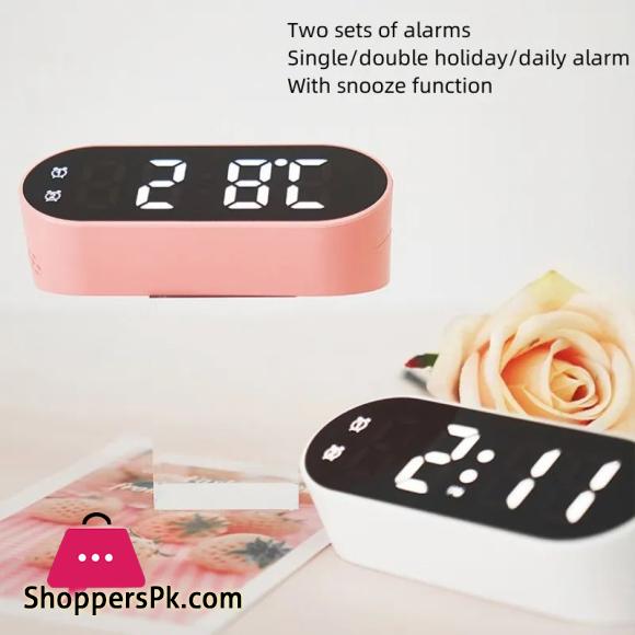 Electronic Digital Clock LED Alarm Clock Date Temperature Display Timing Countdown Stopwatch Student Snooze Clock 12/24H Candy Color