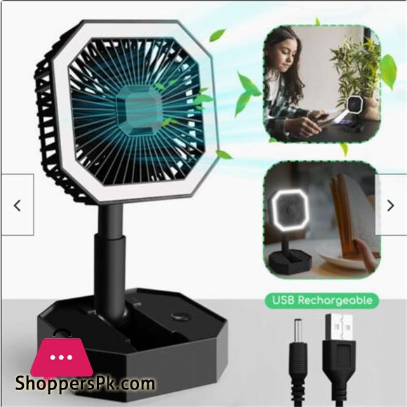 LE 2 In 1 Mini Cooling Fan With Led Light Portable Foldable Adjustable Height Angle Usb Rechargeable Air Cooler Fan