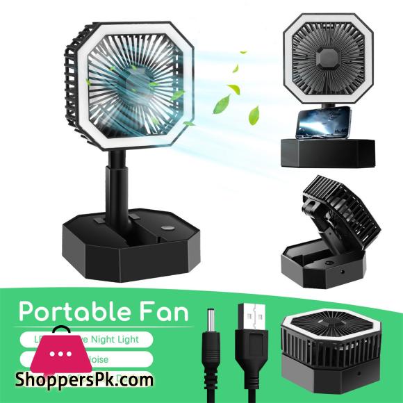 LE 2 In 1 Mini Cooling Fan With Led Light Portable Foldable Adjustable Height Angle Usb Rechargeable Air Cooler Fan