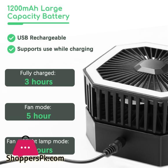 LE 2 In 1 Mini Cooling Fan With Led Light Portable Foldable Adjustable Height Angle Usb Rechargeable Air Cooler Fan
