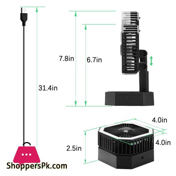 LE 2 In 1 Mini Cooling Fan With Led Light Portable Foldable Adjustable Height Angle Usb Rechargeable Air Cooler Fan