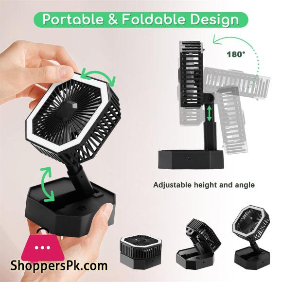 LE 2 In 1 Mini Cooling Fan With Led Light Portable Foldable Adjustable Height Angle Usb Rechargeable Air Cooler Fan