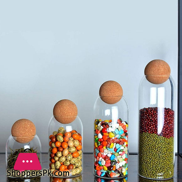 Lead-Free Glass Jar 4 Pieces Cork Ball Jar Set