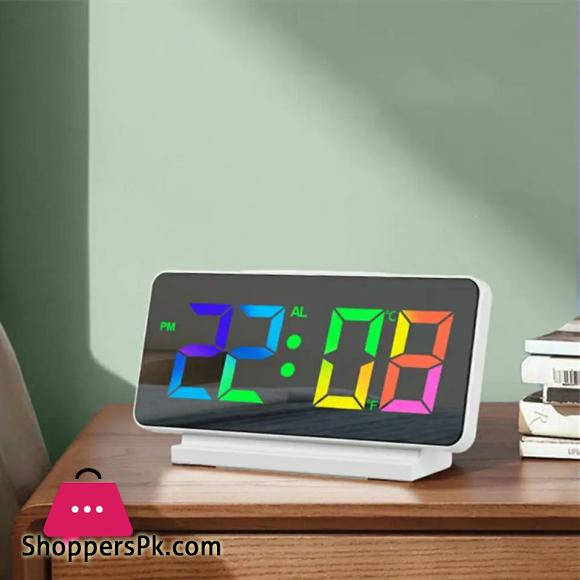 Mirror LED Digital Alarm Clock Temp Date Display Colorful Snooze Clock