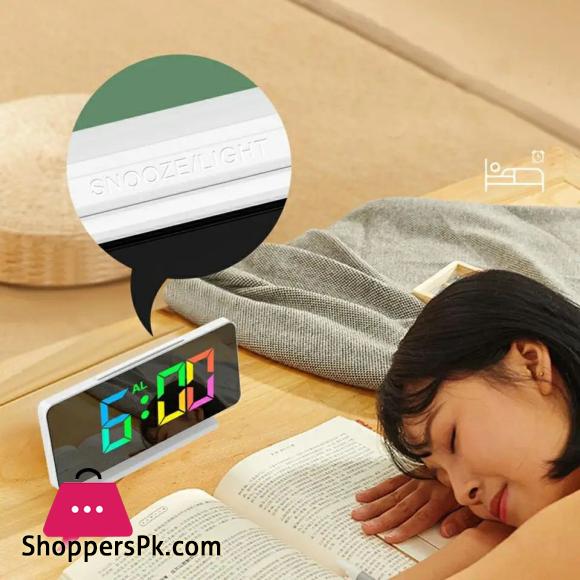 Mirror LED Digital Alarm Clock Temp Date Display Colorful Snooze Clock