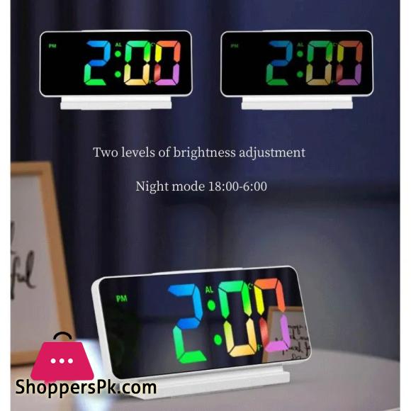 Mirror LED Digital Alarm Clock Temp Date Display Colorful Snooze Clock
