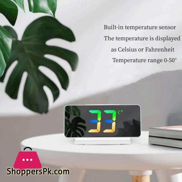 Mirror LED Digital Alarm Clock Temp Date Display Colorful Snooze Clock