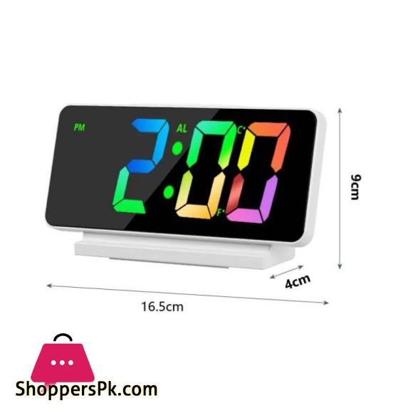 Mirror LED Digital Alarm Clock Temp Date Display Colorful Snooze Clock