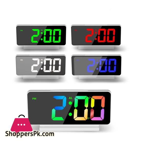Mirror LED Digital Alarm Clock Temp Date Display Colorful Snooze Clock