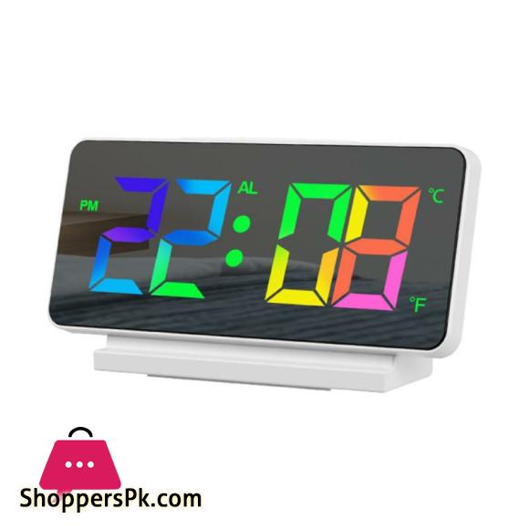 Mirror LED Digital Alarm Clock Temp Date Display Colorful Snooze Clock