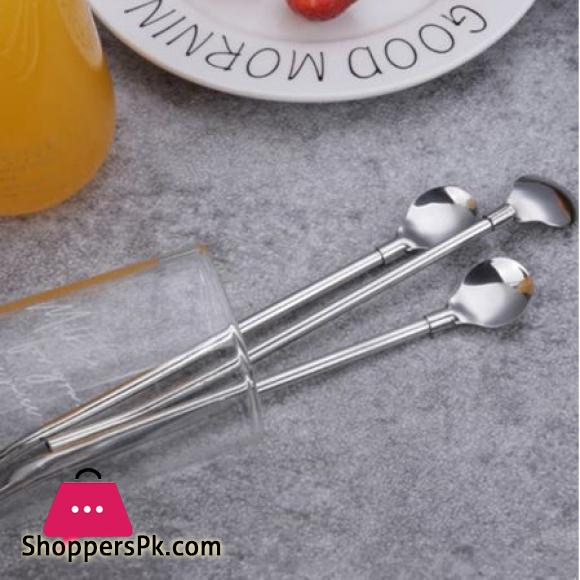 Pack of 6 Stainless Steel Drinking Spoon Straw Cocktail Straw & Spoon