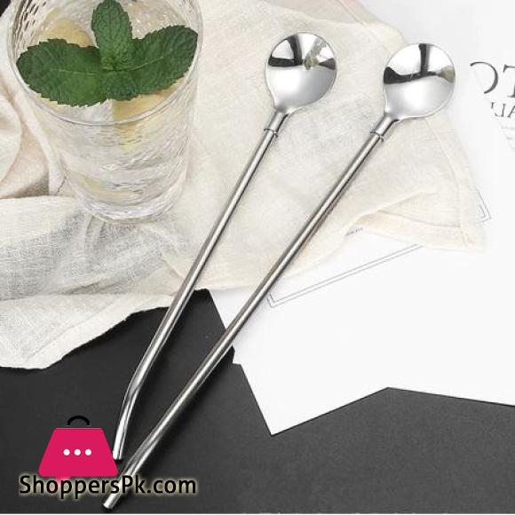 Pack of 6 Stainless Steel Drinking Spoon Straw Cocktail Straw & Spoon