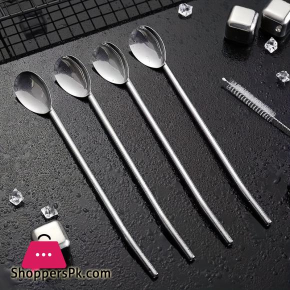 Pack of 6 Stainless Steel Drinking Spoon Straw Cocktail Straw & Spoon