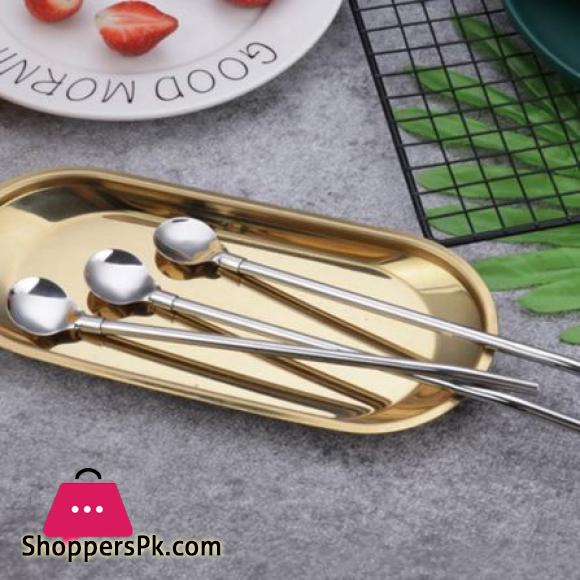 Pack of 6 Stainless Steel Drinking Spoon Straw Cocktail Straw & Spoon