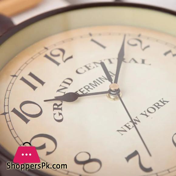 Rotating Dual faced Station Clock Round Wall Hanging Double Sided Garden Clock