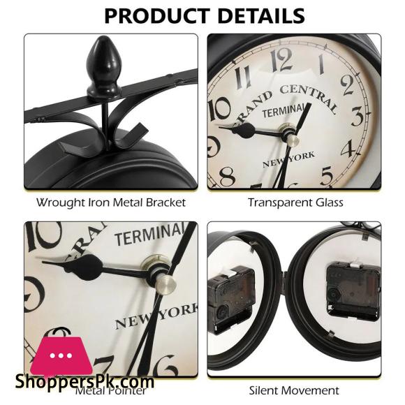 Rotating Dual faced Station Clock Round Wall Hanging Double Sided Garden Clock