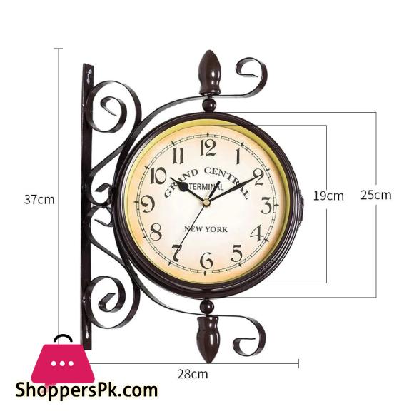 Rotating Dual faced Station Clock Round Wall Hanging Double Sided Garden Clock