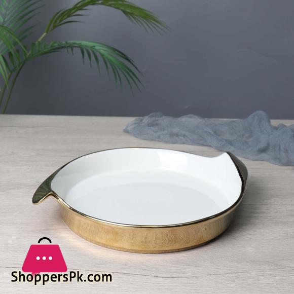 Royal Elegant Serving Dish Round With Golden Border Super Beautiful Serving Platter Black & White