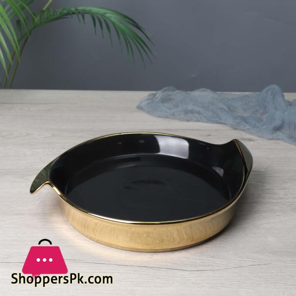 Royal Elegant Serving Dish Round With Golden Border Super Beautiful Serving Platter Black & White