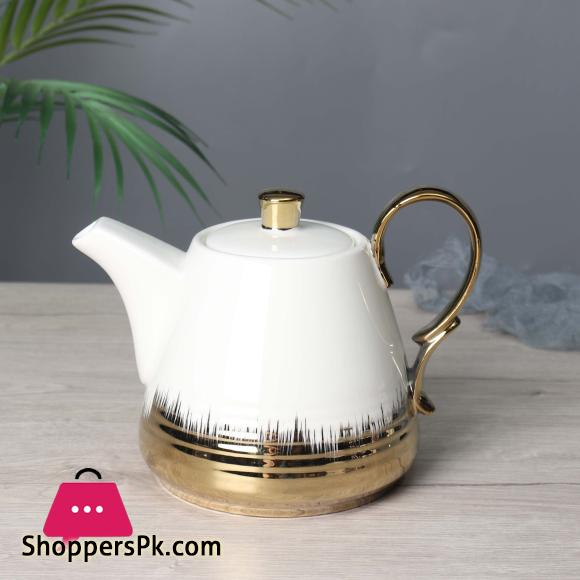 Royal Elegant Tea Pot - Material Ceramic - Golden & Silver Touch Stylish Tea Pot