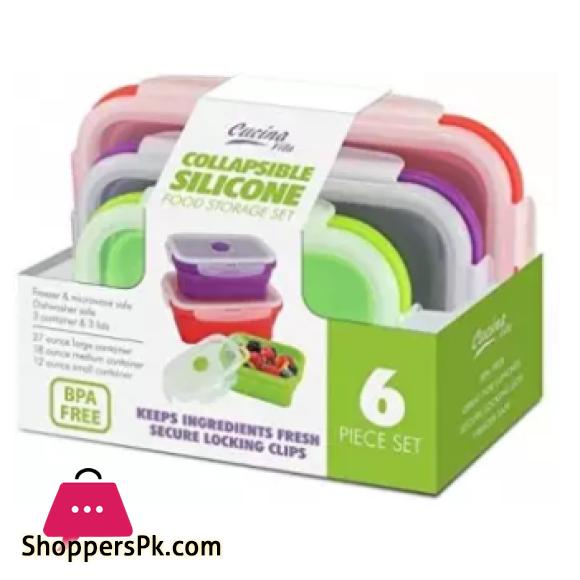 Silicone Collapsible Food Storage Containers with BPA Free Airtight Plastic Lids