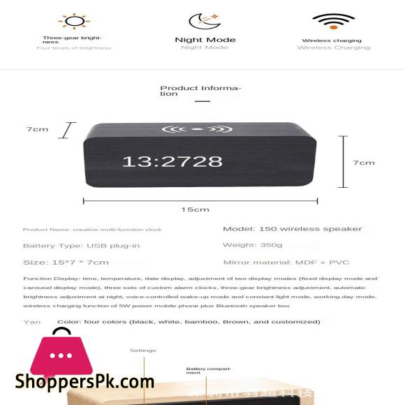 Wooden Digital Alarm Clock with QI Wireless Charging Pad Compatible with Iphone Samsung,