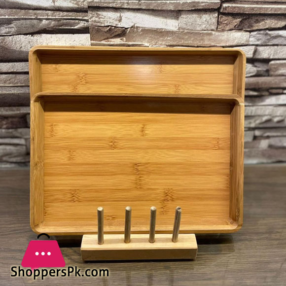 Bamboo Wood Rectangular Serving Tray with Handle 13 x 9 Inch