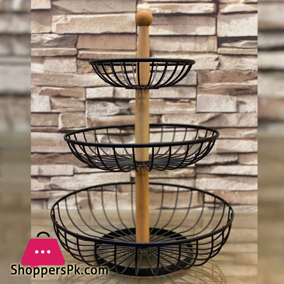 BINCA Triple Metal Fruit Bowl Kitchen Container 3 Levels Fruit Basket