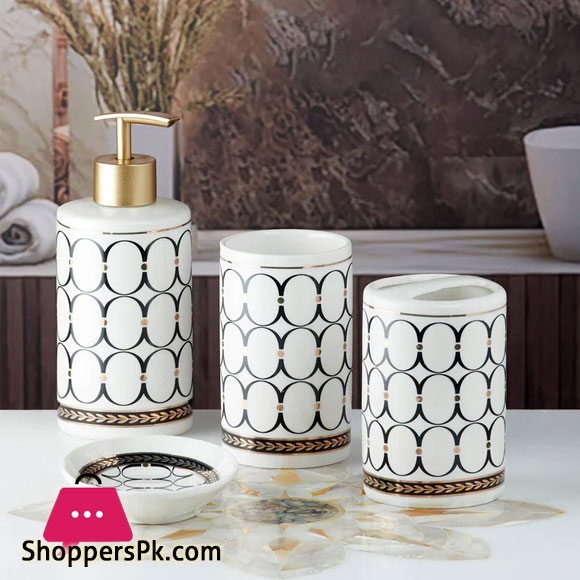 Ceramic Bathroom Accessories Set of 4 Bath Set with Soap Dispenser (5750)