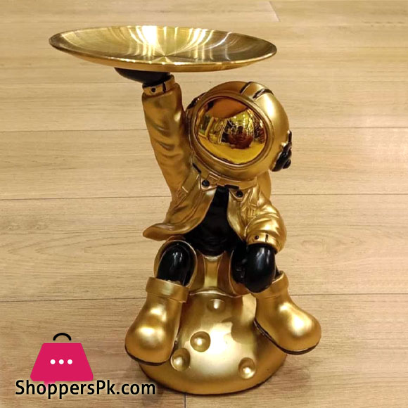 Creative Astronaut Figurine with Metal Tray Art Decoration Space Man Sculpture Resin Desktop Ornaments Home Decor
