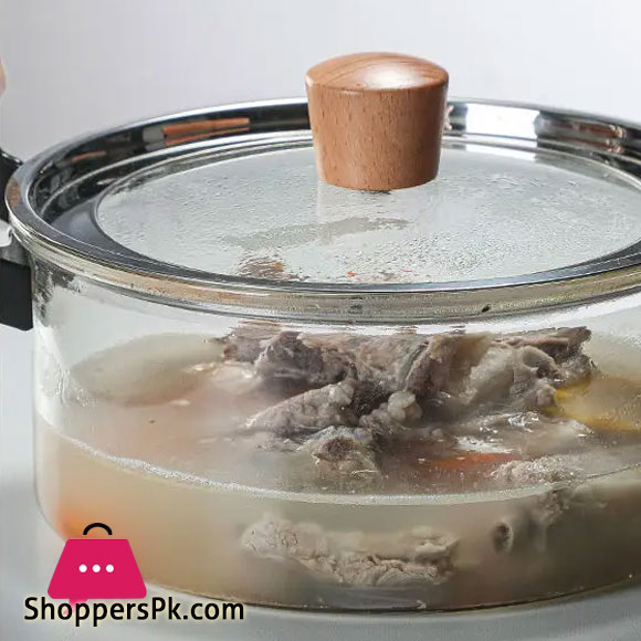Borosilicate Glass Casserole Cooking Pot with Wooden handle Pyrex Glass Fireproof 2.5Liter