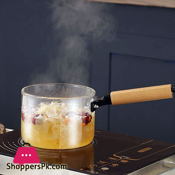 High Borosilicate Heat-resistant Transparent Glass Made Cooking Saucepan Pot With Wooden Handle – 2.5 Liter