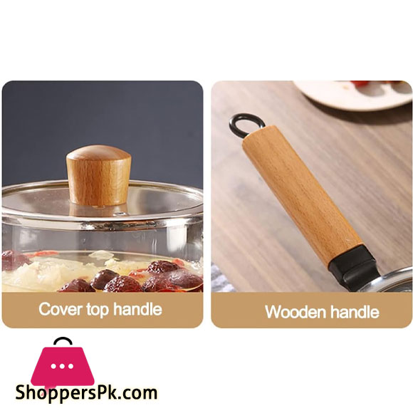 High Borosilicate Heat-resistant Transparent Glass Made Cooking Saucepan Pot With Wooden Handle – 2.5 Liter